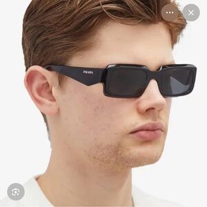 Prada Men's Black Rectangular Sunglasses